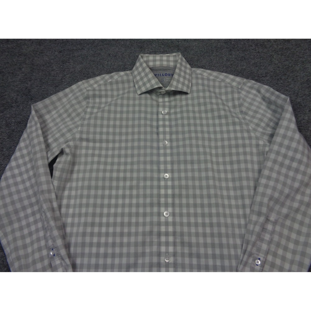 Twillory Performance‎ Shirt Mens Gray 15.5 32-33 Tailored Fit Plaid Button Down